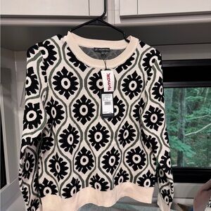 Adrianna Papell Black and Cream Floral Sweater